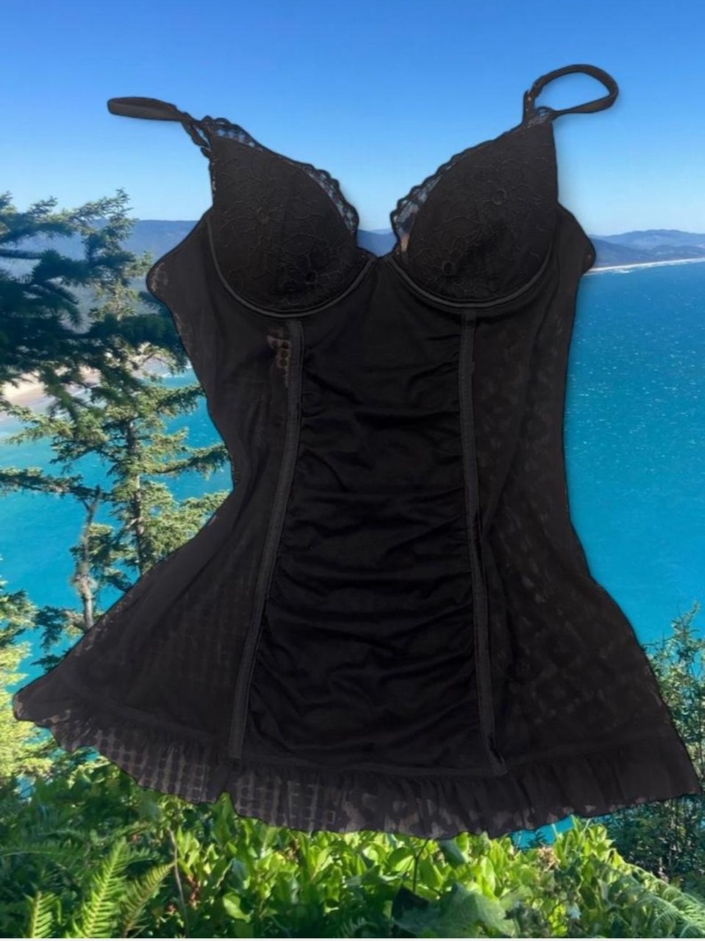 Victoria’s Secret 36B Black Lace Trim Shaping Slip Dress